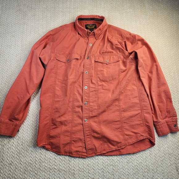Harley-Davidson Button Down Shirt Men's L Coral Red Cotton An American Legend - Picture 2 of 9